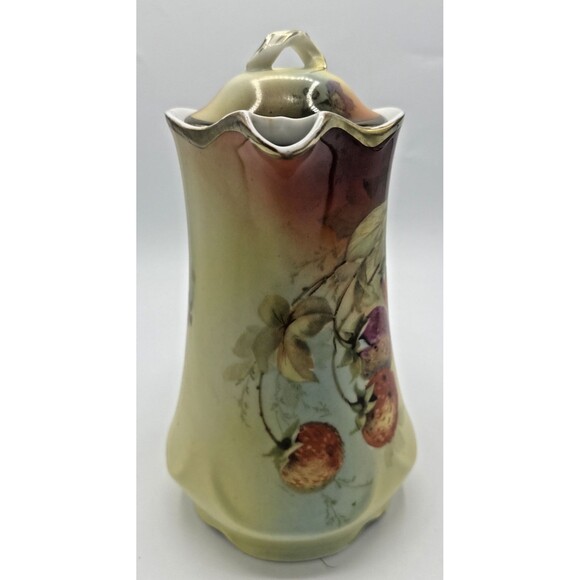 Vintage Jaeger & Co Strawberries Bavaria Hand Painted Porcelain Tea Pot Signed - Picture 3 of 16